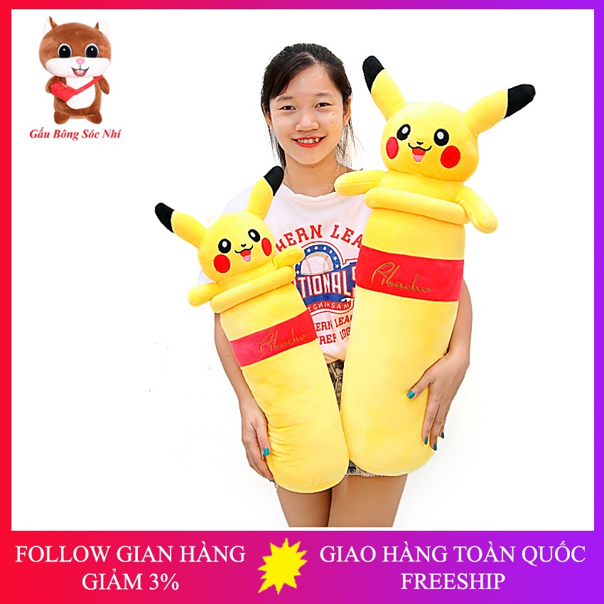 Gối Ôm Pikachu  FREESHIP  Gấu Bông Sóc Nhí - Gấu bông gối ôm pikachu cực đẹp