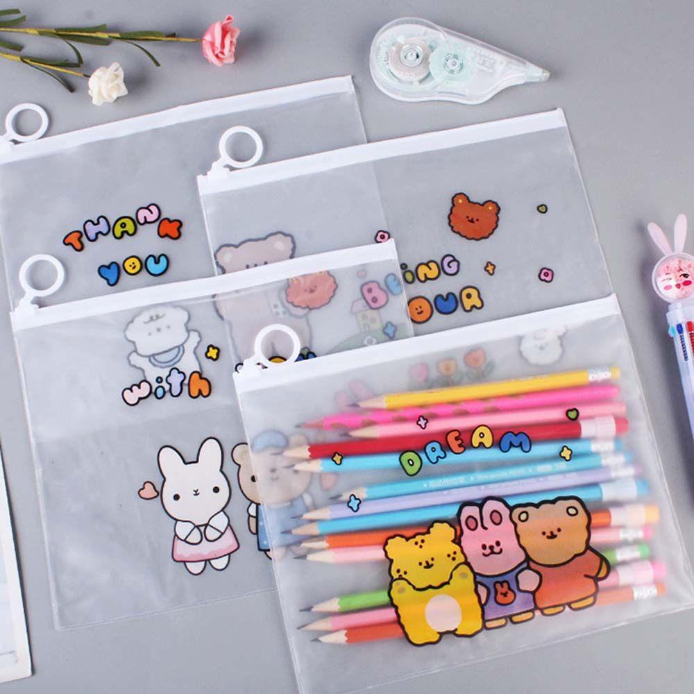 PEWANY Túi Đựng Bút Bằng Nhựa Có Khóa Kéo Họa Tiết Dễ Thương Cho Bé