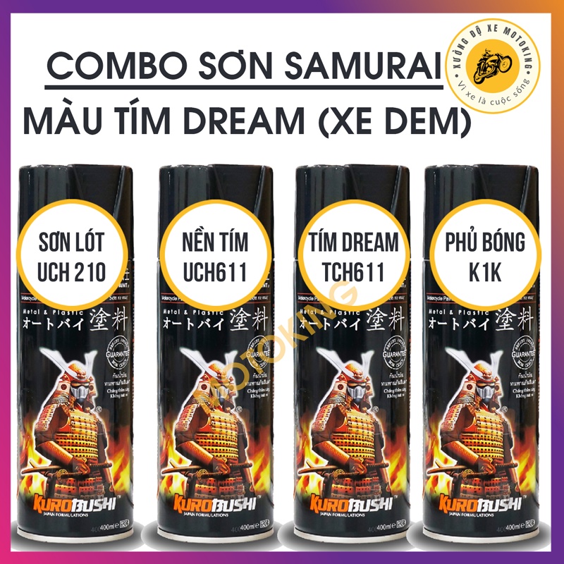 Combo sơn samurai màu tím dream UC + TCH611 loại 2K chuẩn quy trình độ bền 5 năm gồm 4 lon 2K04 + UCH611 + TCH611 + 2K01