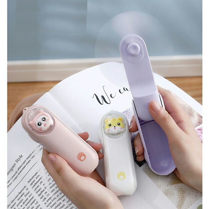Quạt Mini Cầm Tay Tích Điện Dễ Thương, Hai Cánh Quạt, Ba Mức Gió, Nhỏ