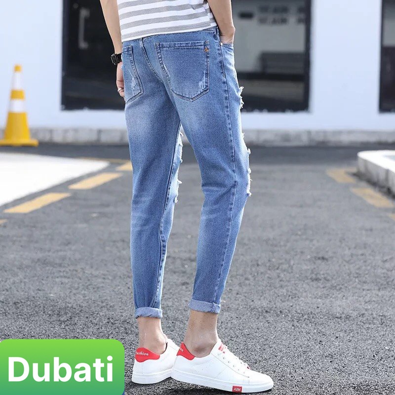 QUẦN JEAN NAM RÁCH ĐẸP, QUẦN BÒ DÀY DẶN CO GIÃN CHẤT VẢI THOÁNG MỊN- DB 1900- DUBATI FASHION