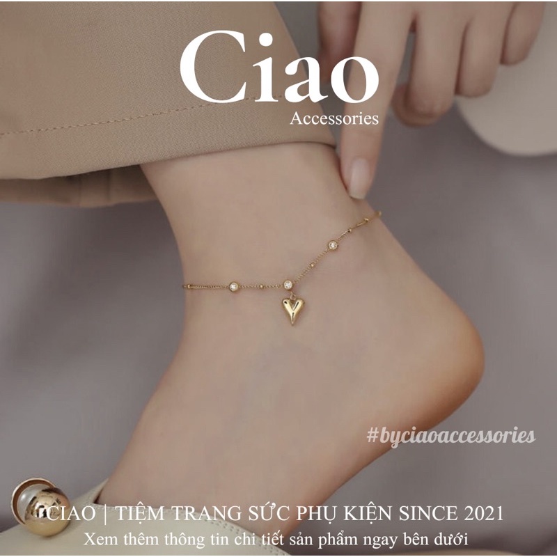 Vòng chân/ Lắc chân titan không gỉ thiết kế đính đá tim Wenndy Ciao
