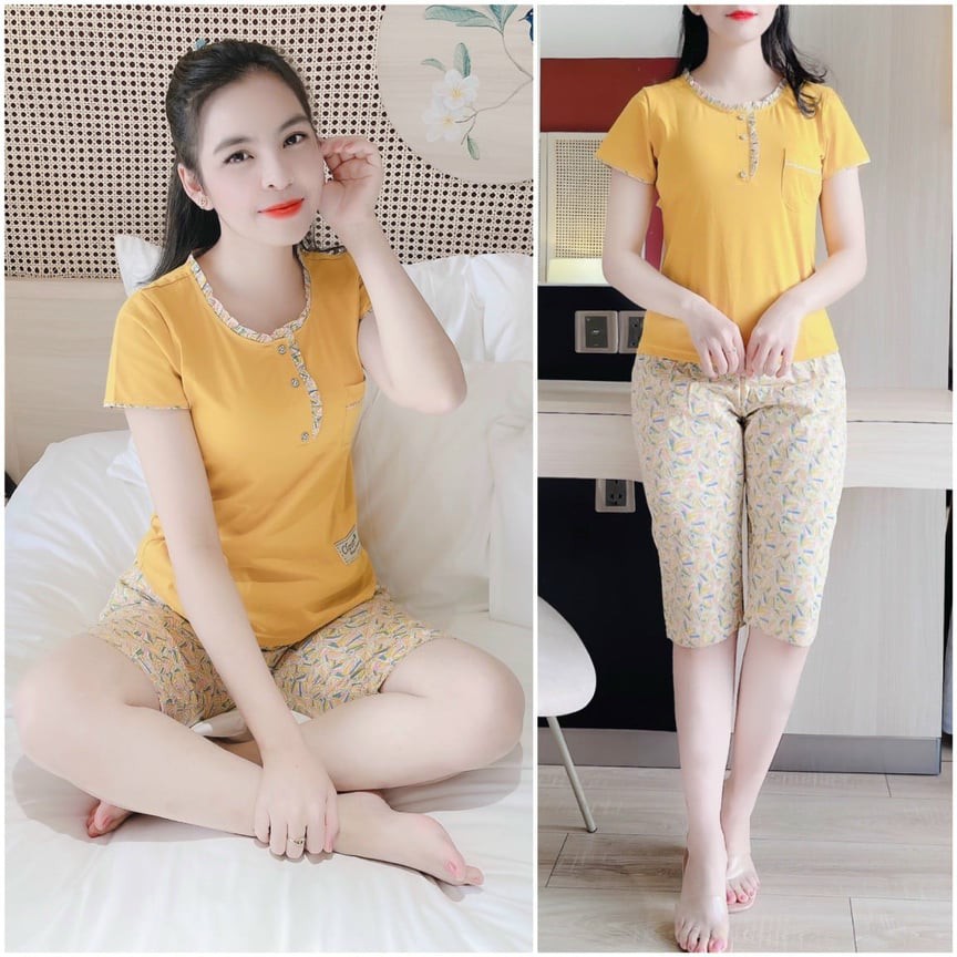 Bộ mặc nhà áo chất cotton, quần thô hàn, mềm mịn mát, đủ size