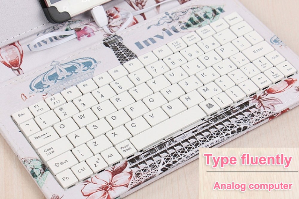 Bộ bàn phím và chuột có dây Type-C/Micro-Usb nhỏ gọn kèm bao da cho máy tính bảng/điện thoại di động