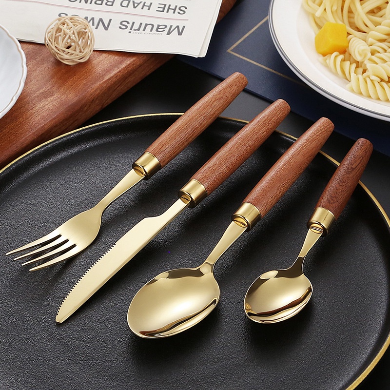 Bộ Muỗng Nĩa Bằng Thép Không Gỉ 304 Phong Cách Retro Nhật Bản