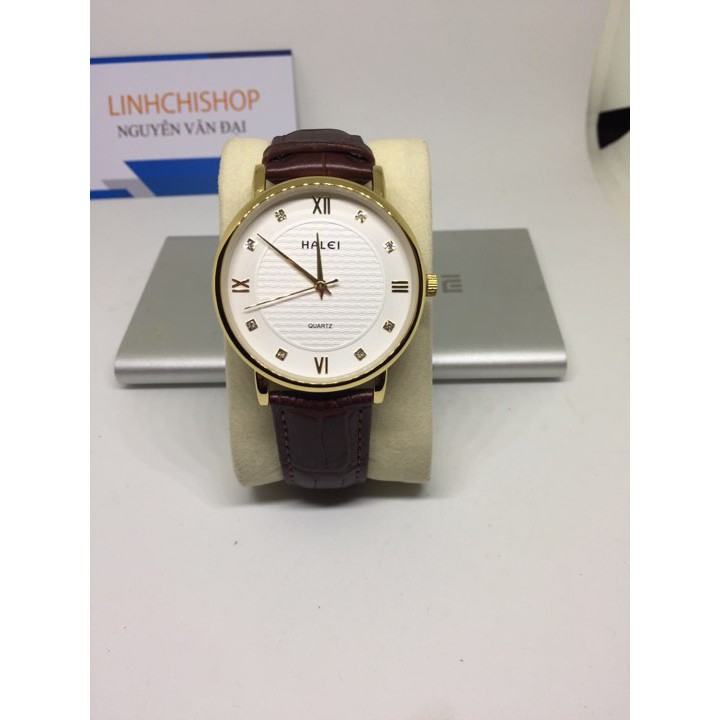 Đồng hồ nam nữ Halei dây da nâu mặt trắng | BigBuy360 - bigbuy360.vn