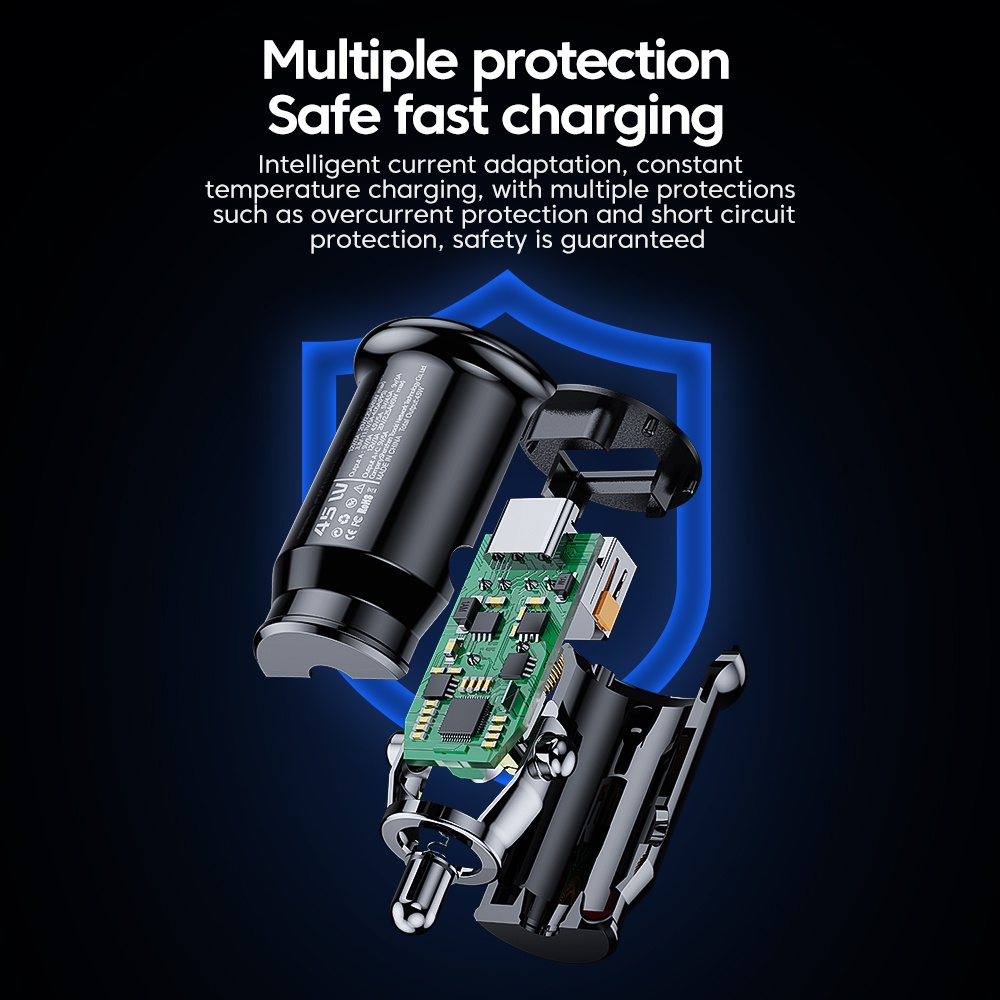 Tẩu sạc điện thoại Toocki 45W USB Type C hai cổng USB cho Xiaomi Huawei Auto PD 3.0