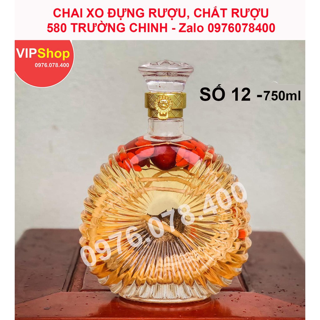 [ VIPShop ] Vỏ Bình Thủy Tinh XO Đựng Rượu 750ml, Bình Ngâm Rượu XO Tròn, CTT-12