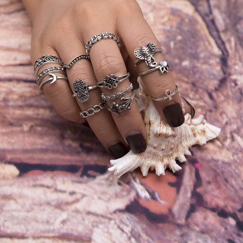 Bộ 13 Nhẫn Đeo Đốt Ngón Tay Nhiều Kiểu Họa Tiết Phong Cách Boho Thời Trang Cho Nữ