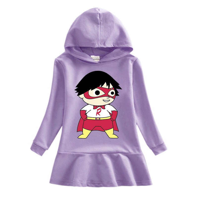 Set Áo Hoodie Tay Dài Phối Chân Váy Bèo In Hoạt Hình Dễ Thương Cho Bé Gái