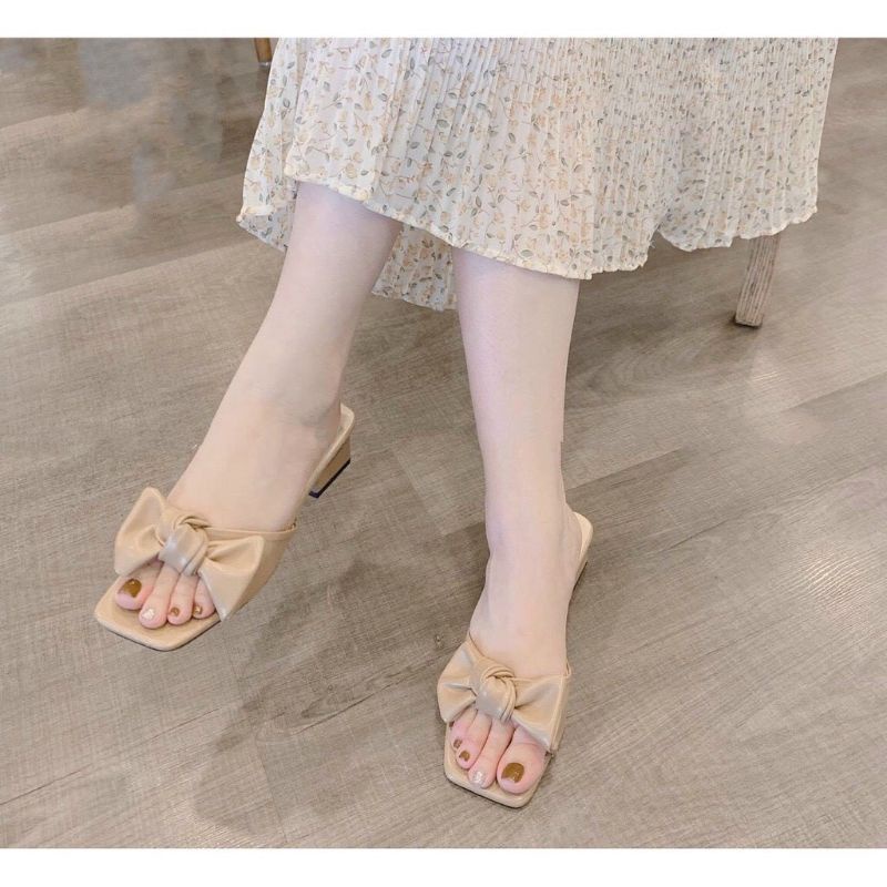 dép cao gót phối lơ đế 4cm da mềm êm chân mã 36
