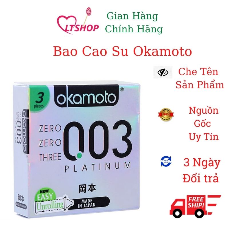 Bao Cao Su  Okamoto 0.03 Platinum   siêu mỏng trong suốt Hộp 3 Cái