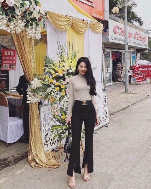 [ Mã WASTRUN4 giảm 10% tối đa 30K đơn 99K] Quần loe skin xẻ trước, chất dãn màu đen - NhiNhi Shop | BigBuy360 - bigbuy360.vn