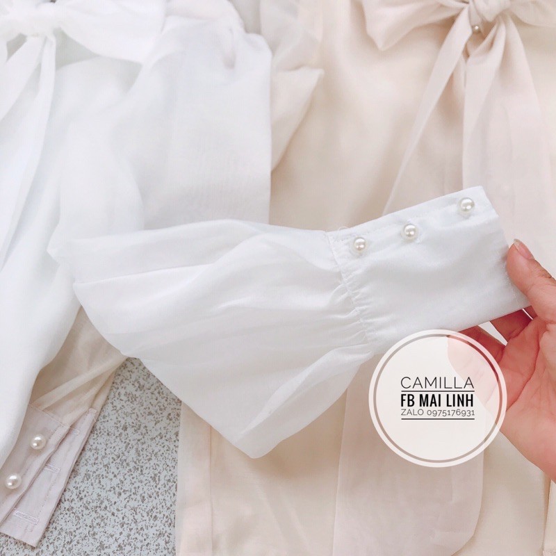 ⚡️SƠ MI⚡️Áo sơ mi nơ trước, tay đính 2 cúc ngọc | BigBuy360 - bigbuy360.vn