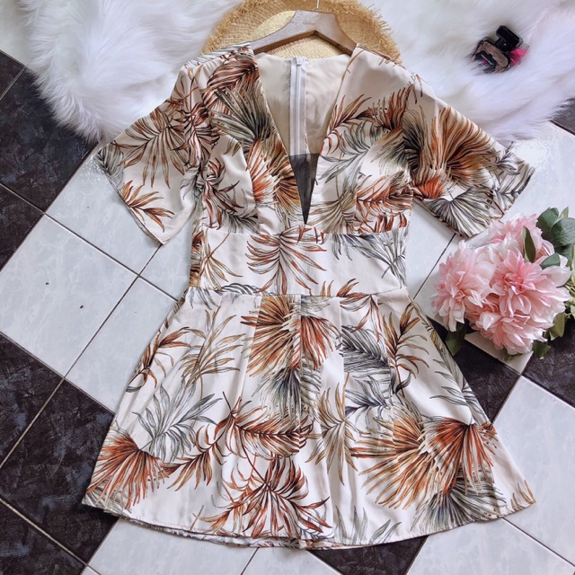 Jumsuit nữ tay ngắn hoạ tiết - bộ bay nữ họa tiết thời trang