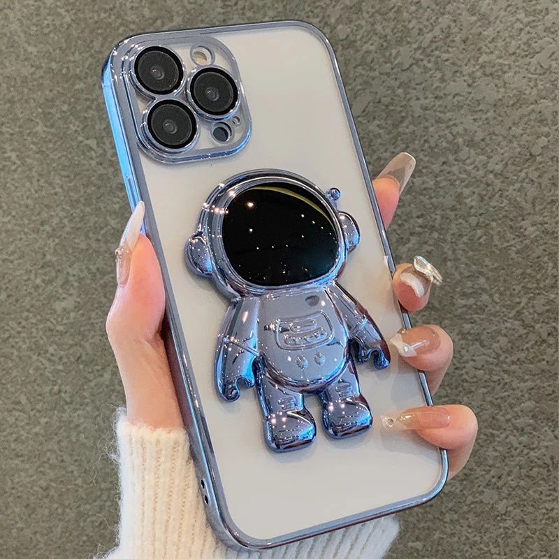 Ốp Điện Thoại Trong Suốt Mạ Điện In Hình Phi Hành Gia Có Giá Đỡ Cho Iphone 13 Pro Max12 11 Pro Max Xs Max Xr 8 7Plus