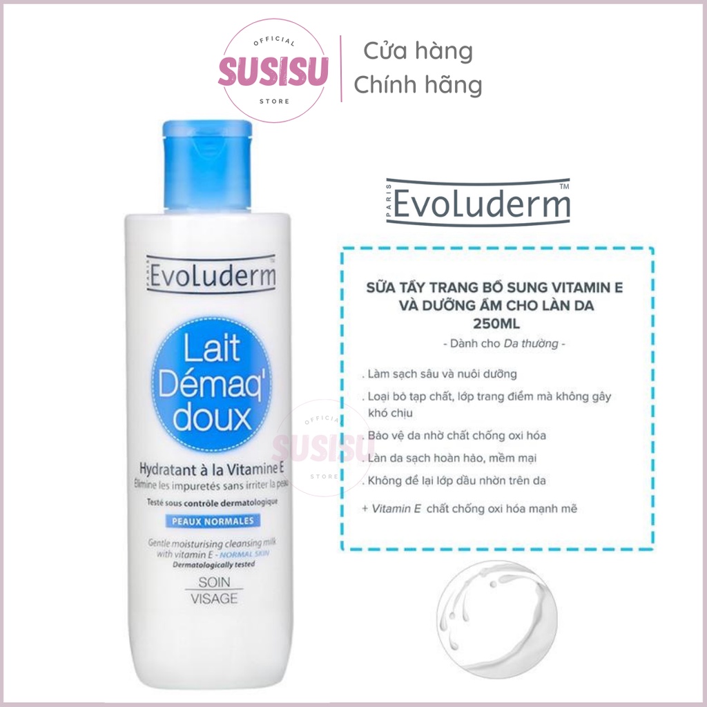Sữa tẩy trang EVOLUDERM 250ml Gentle Make-up Remover tẩy trang dịu nhẹ cho da thường và da nhạy cảm