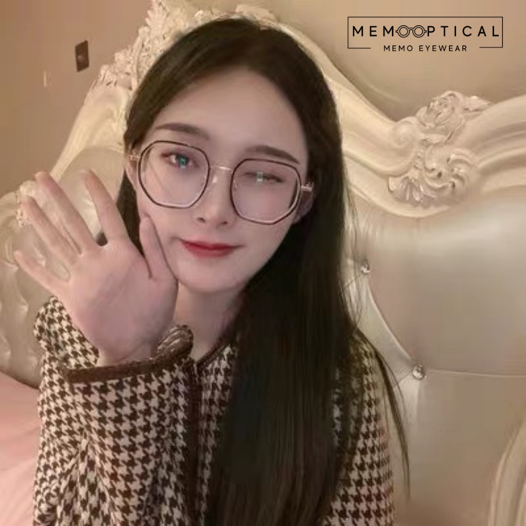 Gọng kính cận nam nữ MEMOEYEWEAR Doremon, Kim loại phủ nhựa dẻo dáng đa giác thời trang hàn quốc dễ đeo_DRM01