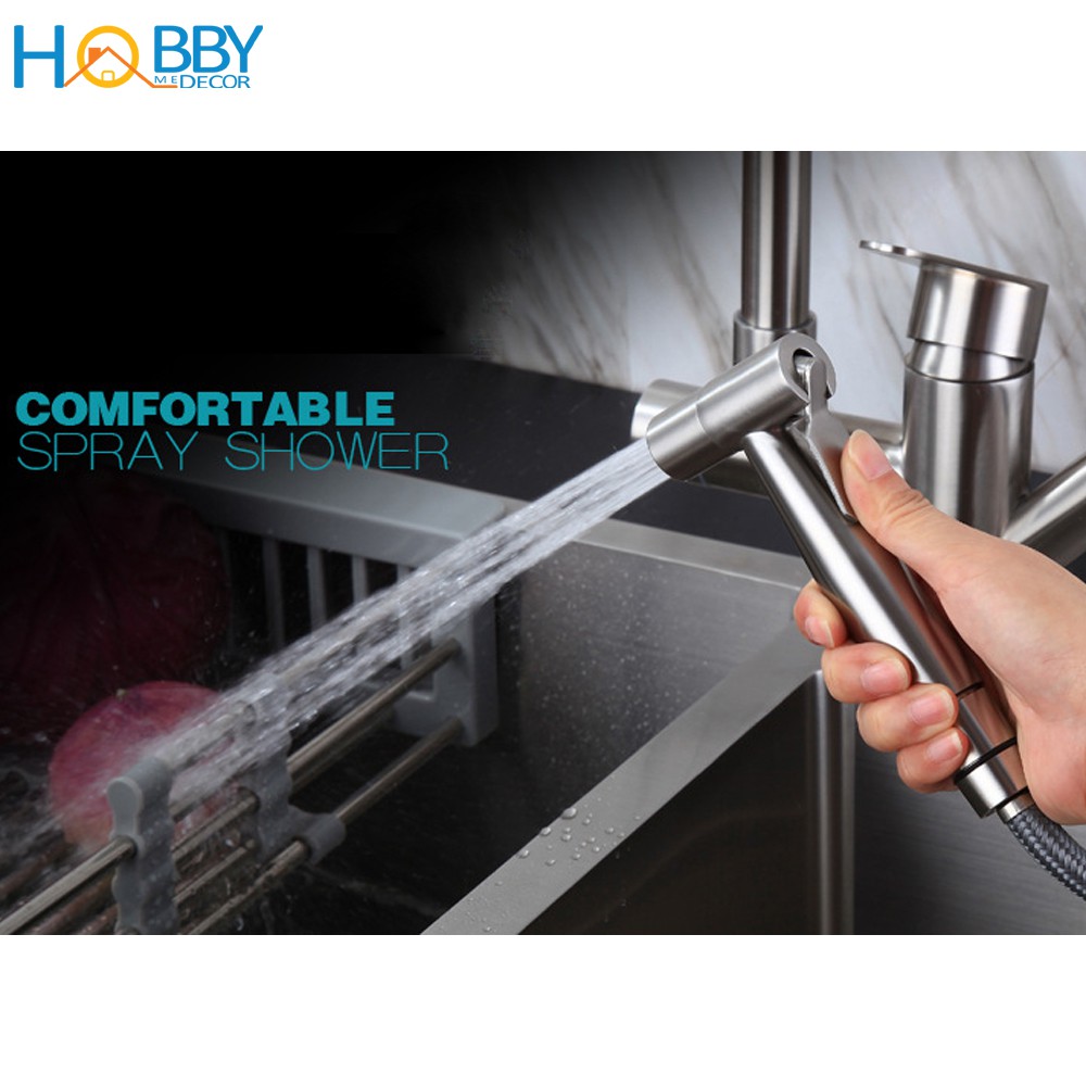 Bộ vòi rửa chén nóng lạnh kèm vòi xịt dây rút HOBBY RCG Inox 304 không rỉ sét