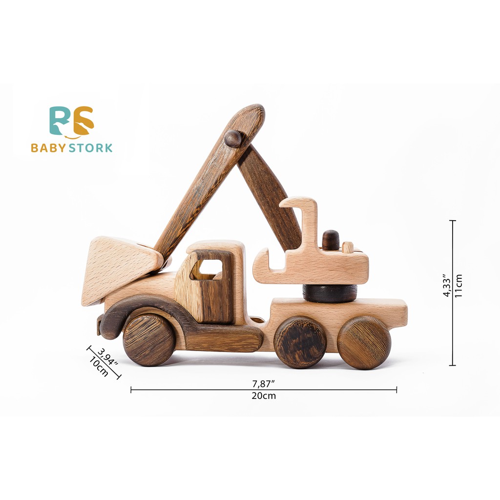 BABYSTORK Xe Máy Xúc Bằng Gỗ Tự Nhiên Dành Cho Bé, Đồ Chơi Gỗ An Toàn Đạt Tiêu Chuẩn Xuất Mỹ