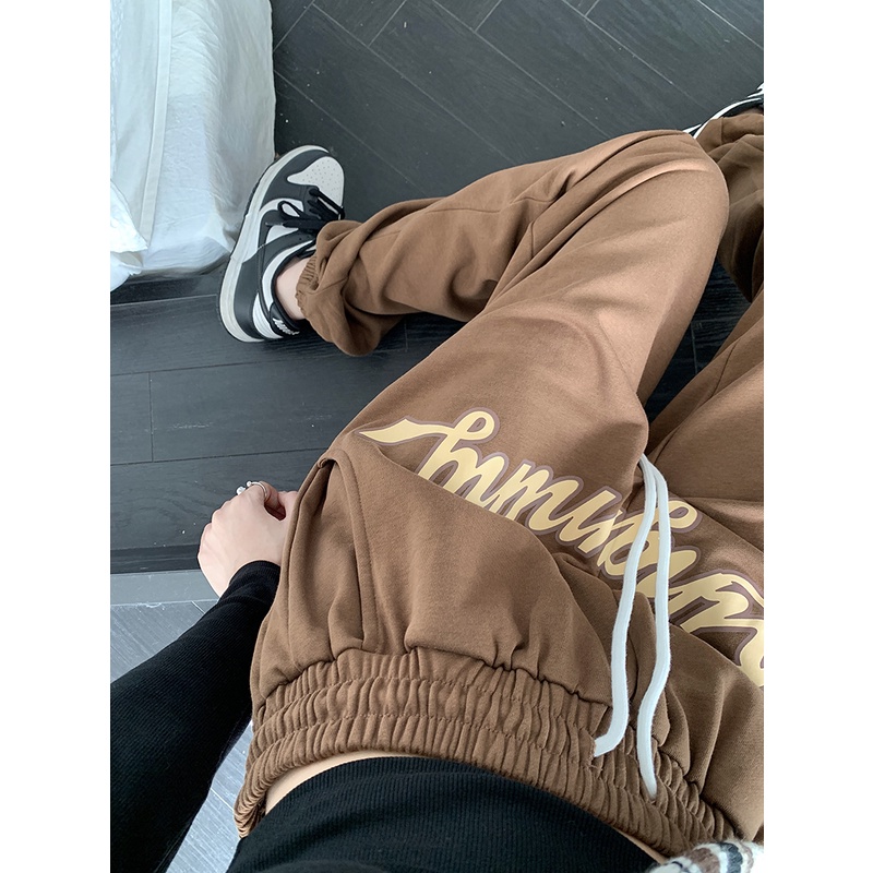 Quần ống rộng Lưng Cao In Chữ Phong Cách retro Mỹ Cho Nữ