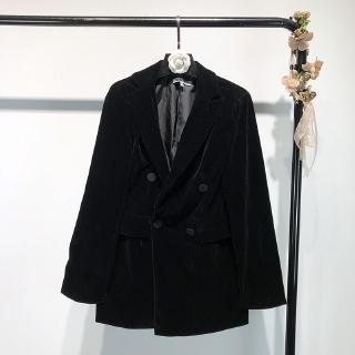 Áo khoác Blazer hai hàng nút màu đen chất liệu nhung