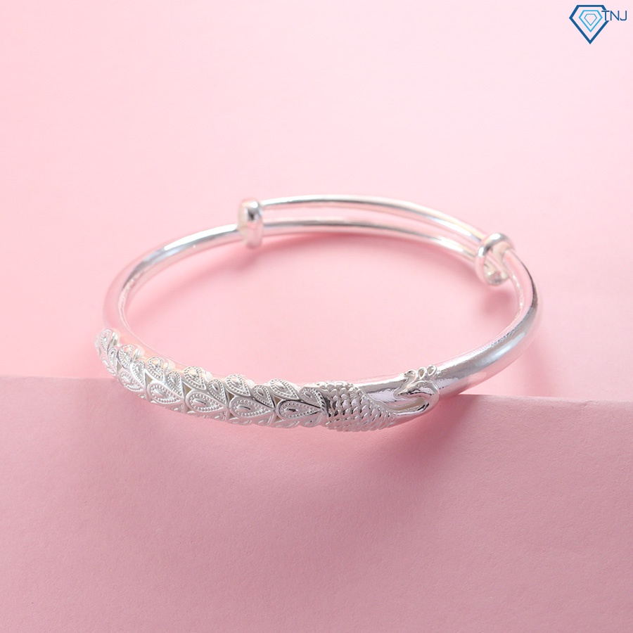 Vòng tay bạc nữ dạng kiềng hình con công khắc tên LTN0253 Trang Sức TNJ