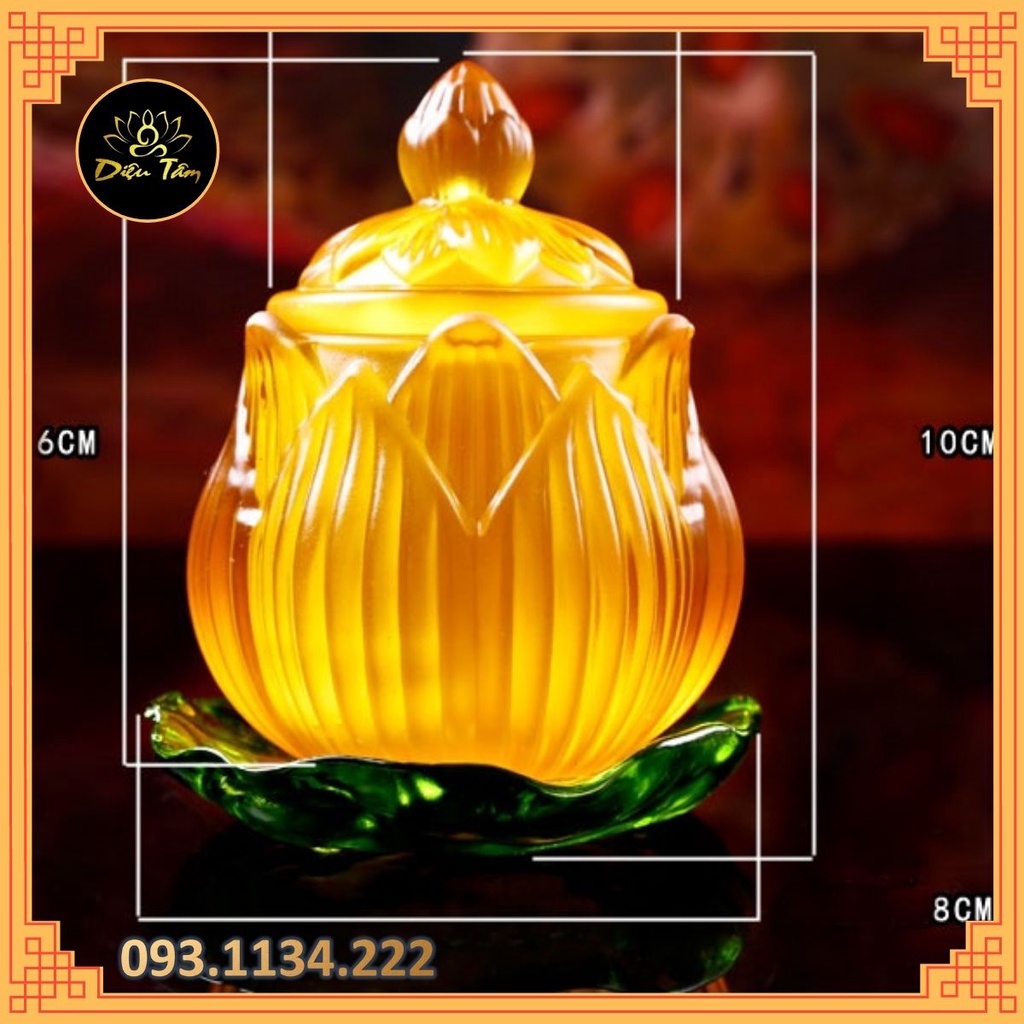 Chén thờ cúng phật, đồ thờ cúng gia tiên ly sen vàng lưu ly