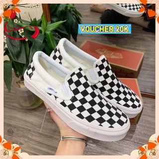 Giày Vans caro ❤️ Freeship ❤️, Giày thể thao lười slipon viền trắng nam nữ full box