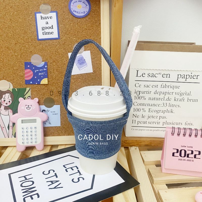 Túi Quai Vải Jean Đựng Ly Bình Nước Ly Trà Sữa