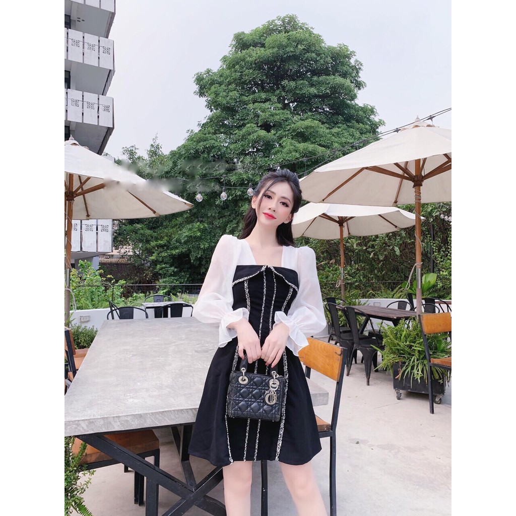 Đầm Ulzzang Viền Ren Phối Tay Voan💖FREESHIP💖váy nữ phối ren hotrend MT2201