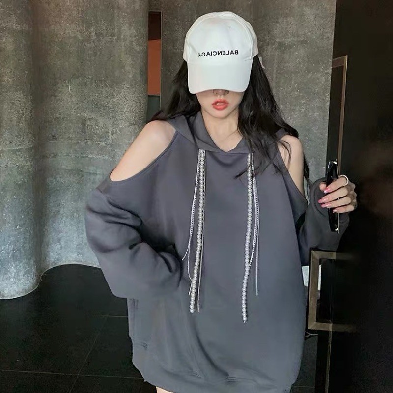 Hoodies xẻ vai dây ngọc trai