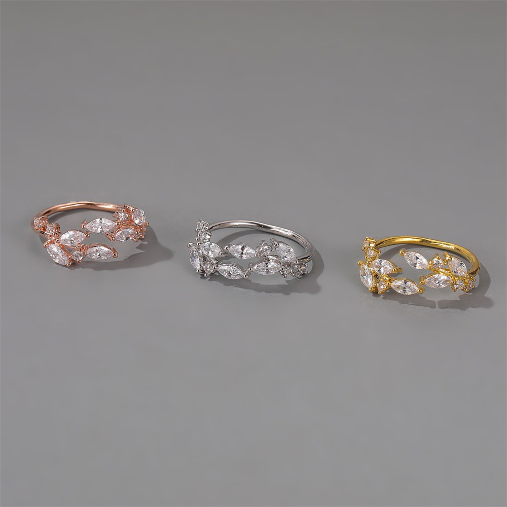 Nhẫn đính đá zircon thiết kế hình chiếc lá phong cách Hàn Quốc đơn giản