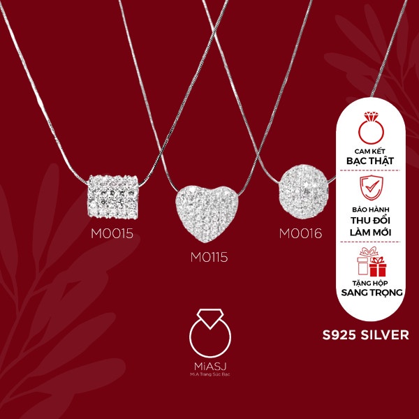 Dây chuyền nữ bạc Ý S925 MiASJ mặt đá CZ hình tim cao cấp siêu sáng M0016/M0115/M0015