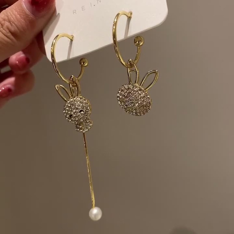 Bông tai chốt gài 925 hình thỏ đính ngọc trai xinh xắn