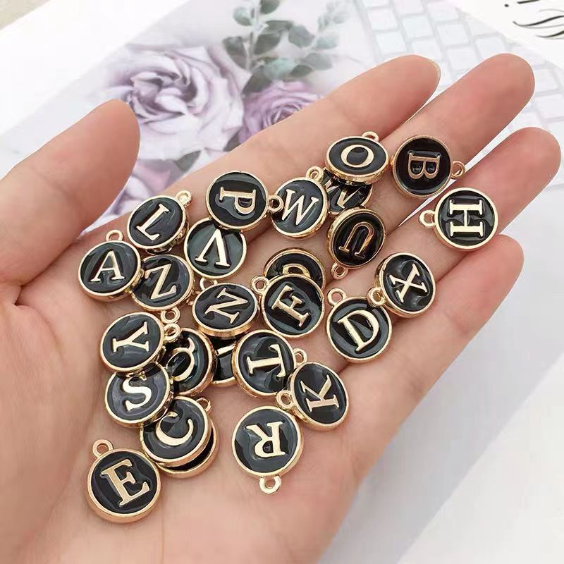 Mặt Dây Chuyền/ Khuyên Tai/ Móc Khóa Hình Chữ Cái Tiếng Anh Bằng Hợp Kim Thủ Công Màu Đen diy