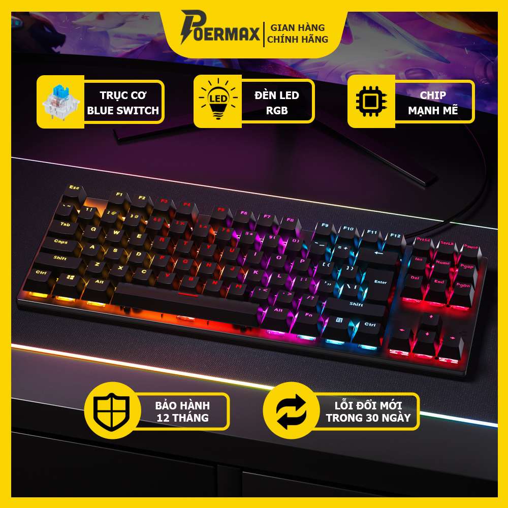 Bàn Phím Cơ POERMAX KA800 Trục Blue Switch Led RGB