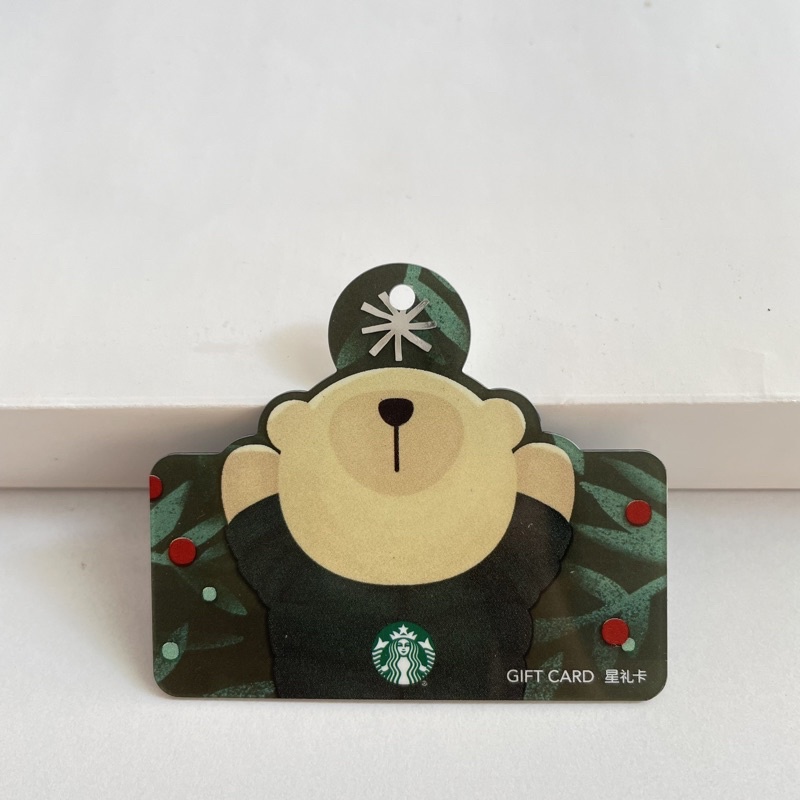 THẺ STARBUCKS CARD NHỰA GẤU ÁO XANH / BEAR, thẻ có xước (thẻ đã sử dụng chỉ mang tính chất sưu tầm)