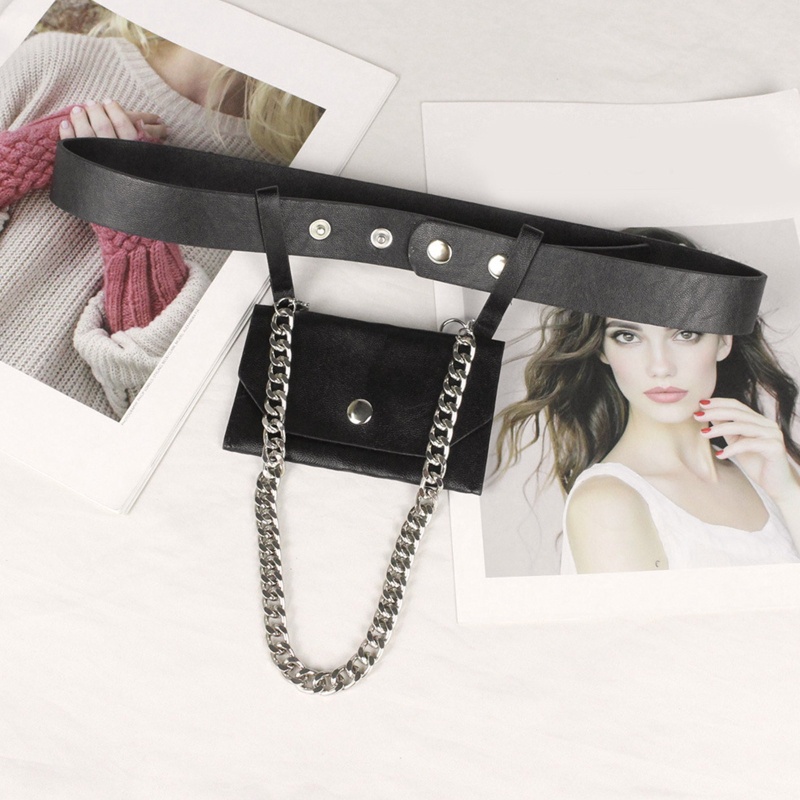 Túi Đeo Hông Bằng Da Phối Dây Xích Kim Loại Thời Trang Sang Trọng Cho Nữ