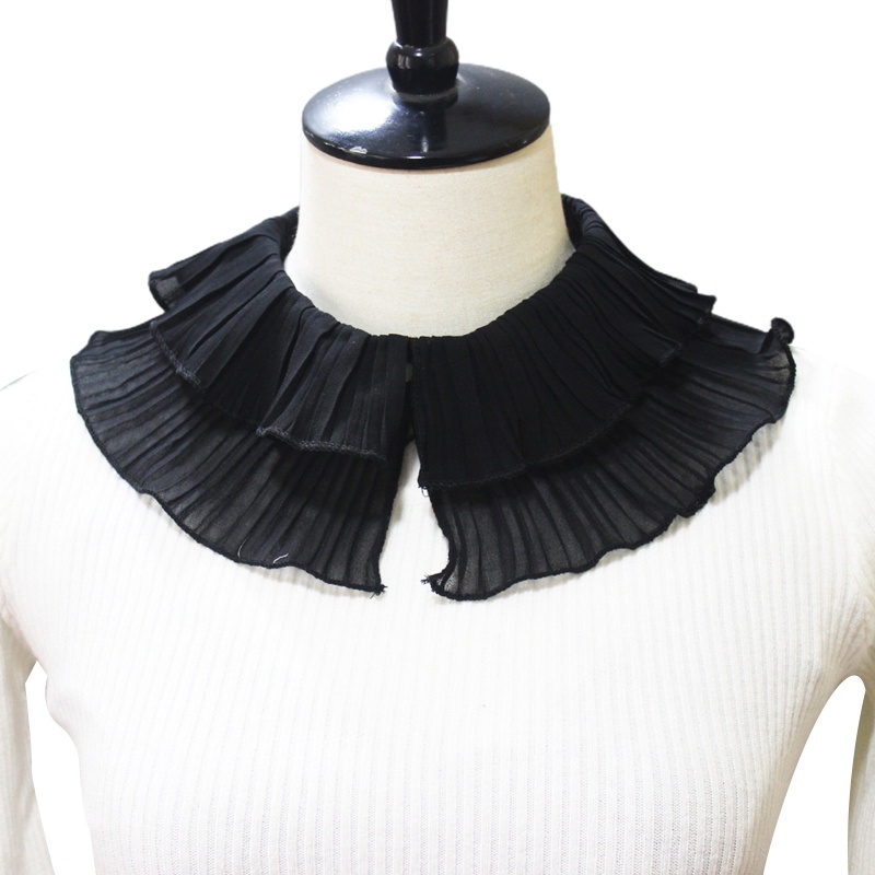 Cổ Áo Giả Hai Lớp Nhún Bèo Màu Đen Phong Cách Gothic Cho Nữ