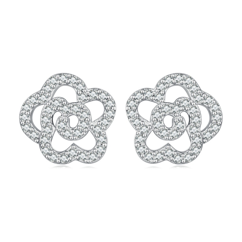 BAMOER Bông Tai bạc 925 HìNh Hoa HồNg ĐíNh Đá Zircon ThờI Trang