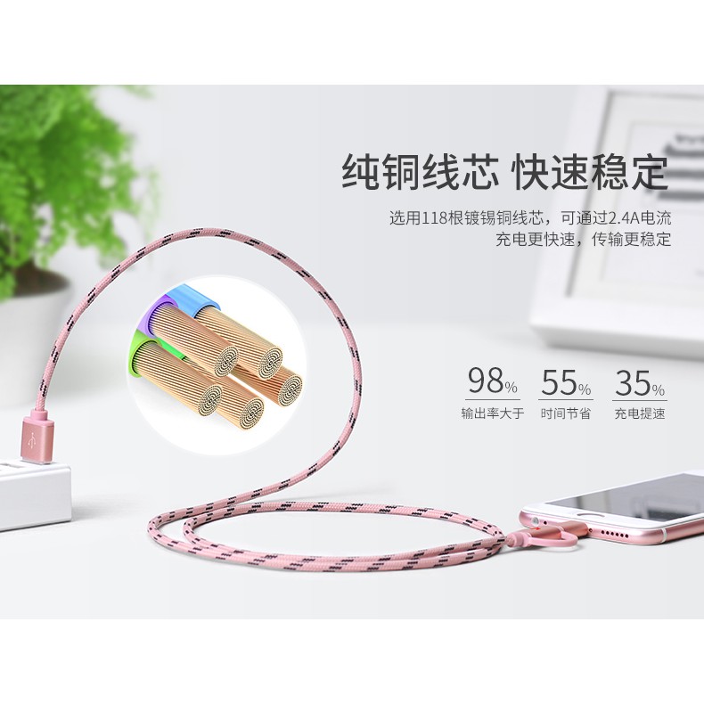 Cáp Hoco UPL20 Metal Nylon 2in1 (dây dù-đầu kim loại có led)