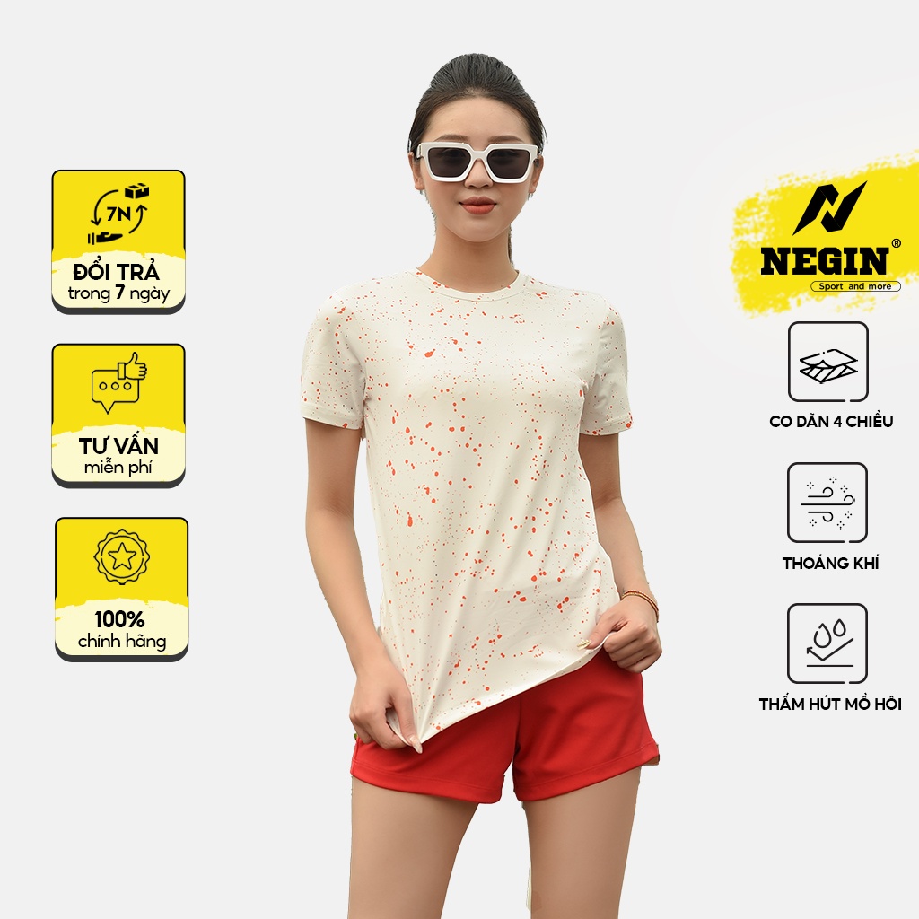 Áo Thun T-Shirt Nữ NEGIN Cổ Tròn Ngắn Tay, Họa Tiết Chấm Màu Tinh Tế, Chất Vải Co Giãn Thoáng Khí AN330W