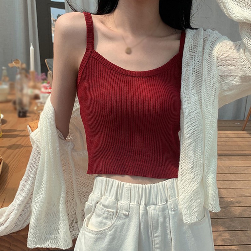 Áo hai dây dệt kim màu trơn thời trang cho nữ