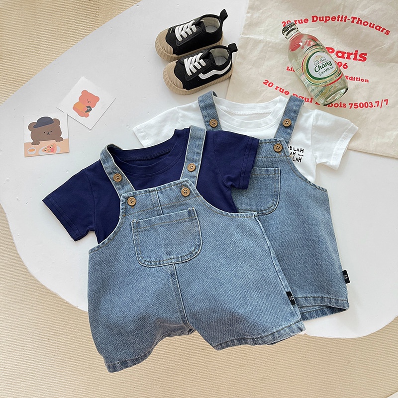 Bộ Quần Áo Gồm 2 Món Áo Thun + Áo liền quần Denim Dành Cho Trẻ Em Sơ Sinh