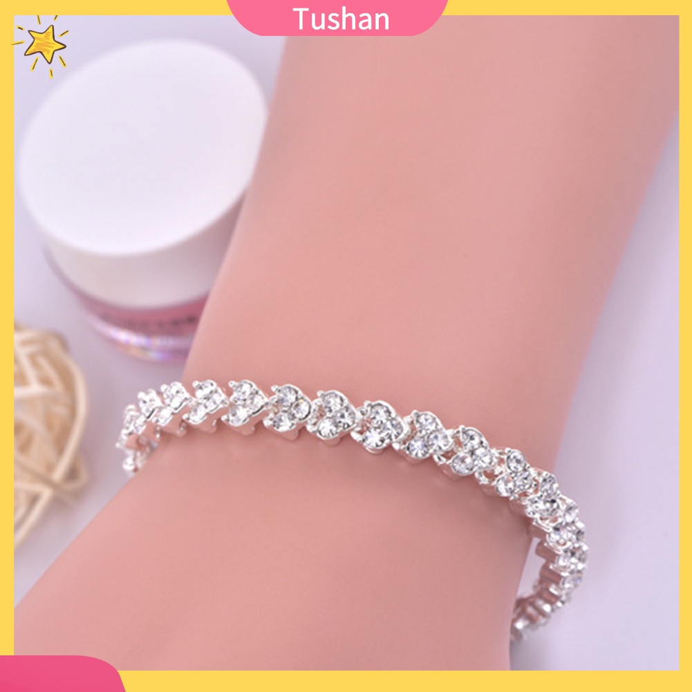 TUSH_Shiny Rhinestone Inlaid Women Bracelet Adjustable Bangle for Party Anniversary