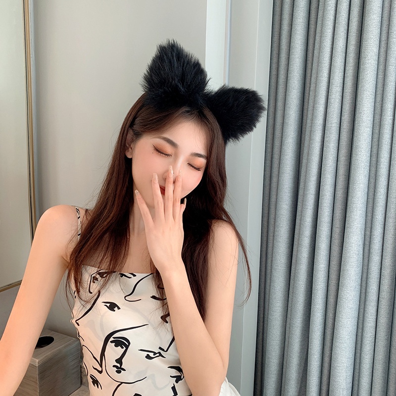 Băng Đô Cài Tóc Tai Mèo Phối Lông Dễ Thương Quyến Rũ Cho Nữ
