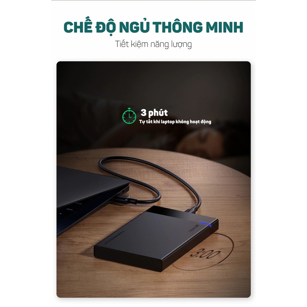 Hộp đựng ổ cứng 2.5 inch SSD, HDD hỗ trợ 6TB, chuẩn SATA UGREEN 30848 US221 vỏ nhựa ABS ( dây cáp rời )