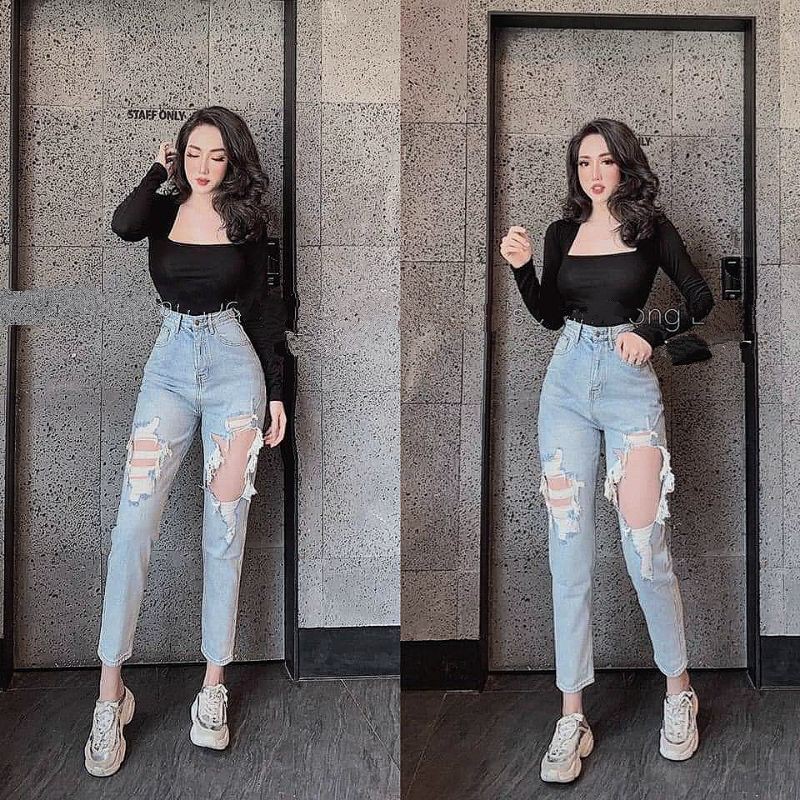 Áo cổ vuông tay dài xỏ ngón tôn dáng [ HÀNG CHUẨN ]