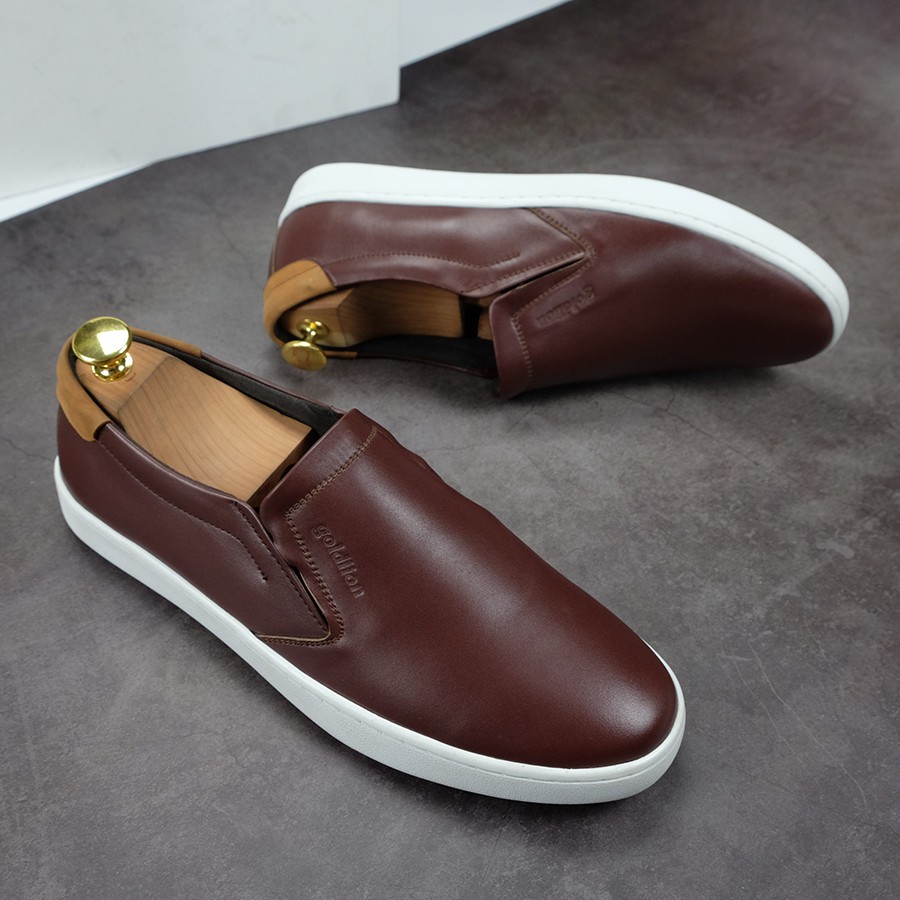 Giày thể thao giày kiểu dáng snaker da bò thật cao cấp Fu Khang màu nâu GL15